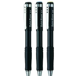 May include: Three black mechanical pencils with twist-erase tops. The pencils are labelled "Twist-Erase 0.5", "Twist-Erase 0.7", and "Twist-Erase 0.9".