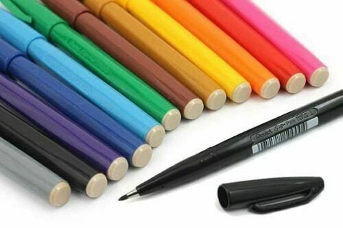 Sign Pen Trait 1mm Pentel Sign Pen - Lot De 6 Marqueurs Pointe Fine 2mm | Encre à Eau Noir - Largeur Trait 1mm Encre Aqueuse Non Permanente