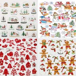 Etiquetas adhesivas navideñas creativas para adornos, muñecos de nieve, bolas de nieve y hombrecitos de jengibre