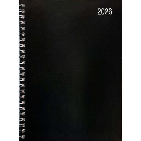 2027 A5 Diary – Black Cover, Silver Wiro Binding