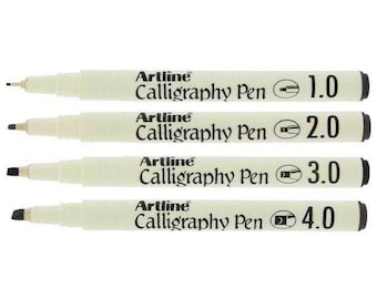 Artline EK240 Calligraphy Pens Black Ink Extra Fine Fine Medium Broad - 4 Assorted Nibs