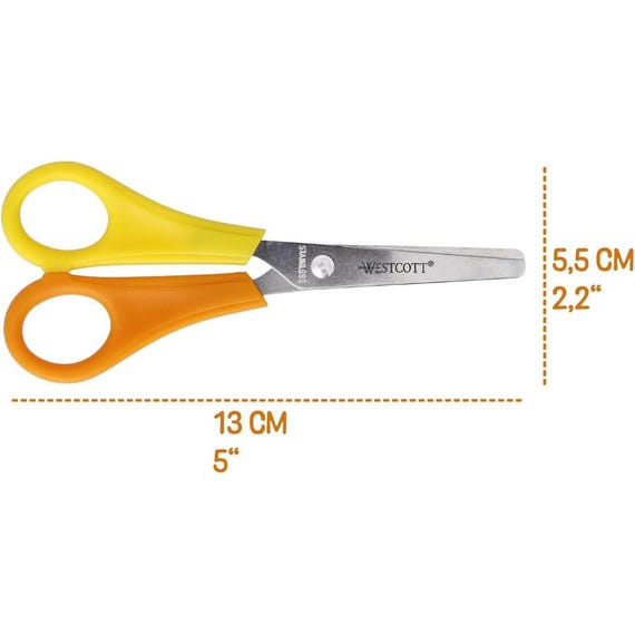 Westcott - Tijeras Para Niños (12,7 Cm, Punta Roma, Mango Ergonómico), Color Azul