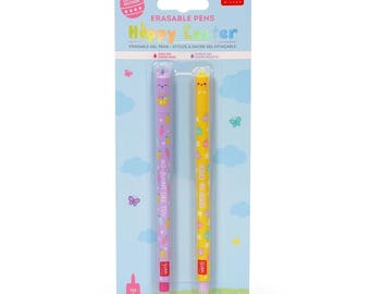 Legami Hoppy Easter Set of 2 Erasable Gel Pens Bunny Pink Ink & Chick Purple Ink