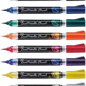 Pentel Hybrid Dual Metallic Brush Marker Pens Iridescent Glitter Ink
