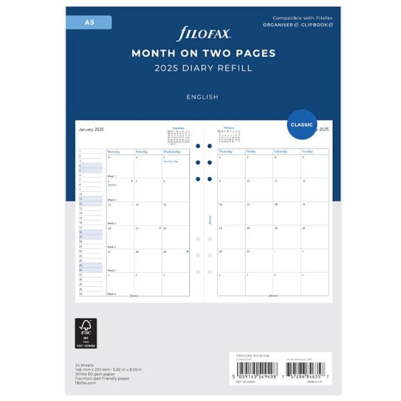 Filofax Mini 1 Semana En 2 Páginas (en Alemán) 2023, Blanco, 23