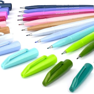 Pentel Brush-tekenpen, originele kleuren x 12 pennen, diverse kalligrafieafbeeldingen