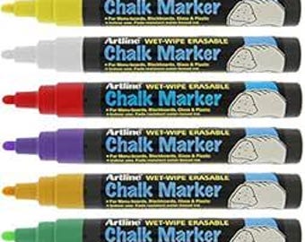 Artline EPW krijtbord markeerstift schoolborden menu's glas nat wissen 8 verschillende kleuren