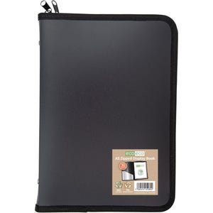 Puede incluir: Carpeta A5 negra con cremallera, ribete negro y dos cremalleras plateadas. El libro tiene una superficie texturizada y una peque&ntilde;a etiqueta en la esquina inferior derecha que dice "eco eco A5 Zipped Display Book".