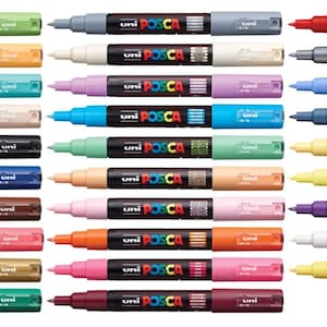 May include: A set of 30 Uni Posca paint markers in various colors, including metallics, pastels, and bright colors. The markers are arranged in two rows of 15.