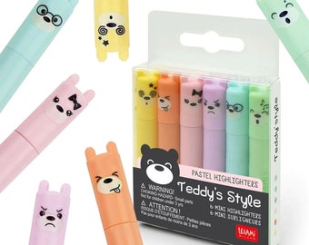 Legami Set of 6 Mini Pastel Highlighters Teddy's Style Precision & Highlighting