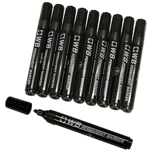 Zwarte permanente markeerstiften, volledig waterdicht, kogelpunt, 10 inch