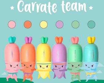 Legami Set of 6 Mini Highlighters Carrate Team Carrot-Shaped Pastel Highlighters