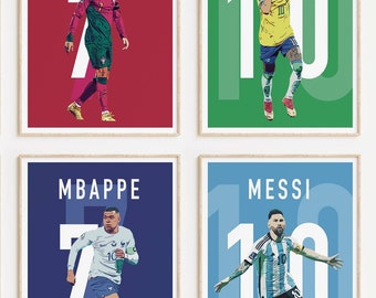 メッシ、ロナウド、ムバッペ、ネイマールのポスターセット
