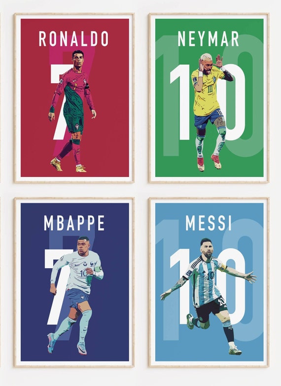 Messi Ronaldo Mbappé Neymar Poster Set: Soccer Stars Wall Art (Digital Download)