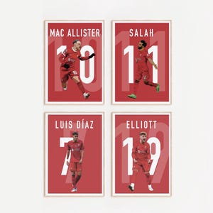 Mac Allister, Salah, Luis Díaz, Van Dijk, Elliott, Póster del Liverpool, Arte mural de estrellas del fútbol, Decoración de fútbol para el hogar, Decoración del Liverpool FC