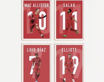 Liverpool FC Poster Set: Mac Allister, Salah, Diaz, Elliott (Digital Download)