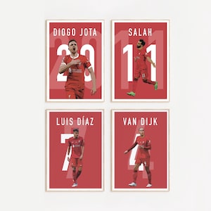Póster de Diogo Jota Salah y Luis Díaz Van Dijk, póster del Liverpool, arte mural de estrellas del fútbol, decoración de fútbol para el hogar, decoración del Liverpool FC