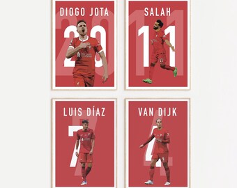 Liverpool FC Stars Poster Set: Salah, Jota, Diaz, Van Dijk (Digital Download)