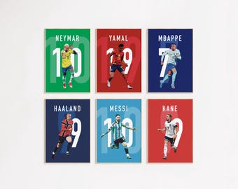 Soccer Stars Poster Set: Messi, Ronaldo, Mbappé, Neymar, Yamal, Haaland, Kane (Digital Download)