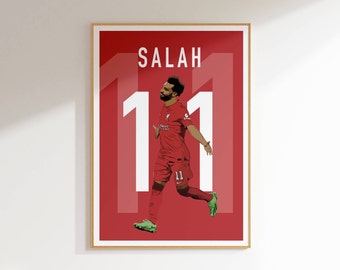 Mo Salah Liverpool FC poster, minimalistische voetbalmuurkunst (digitale download)