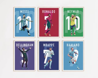 Messi Ronaldo Mbappé Neymar Poster Set Coupe du Monde Art, Chèvres Football Poster Set, Football Stars Wall Art, Football Home Decor Set