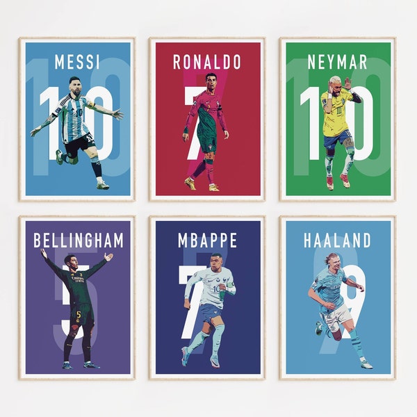 Messi Ronaldo Mbappé Neymar Poster Set Coupe du Monde Art, Chèvres Football Poster Set, Football Stars Wall Art, Football Home Decor Set