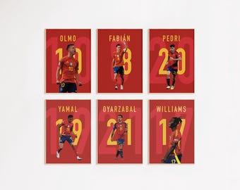 Spain Football Player Art Prints: Yamal, Olmo, Pedri, Oyarzabal, Fabián, Williams (Digital Download)