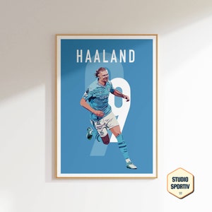 Erling Haaland voetbalposterkunst, Manchester City decor, Haaland posterdecor, minimale voetbalkunst aan de muur, Haaland voetbalposter, Man City Art