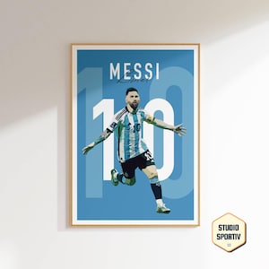 Lionel Messi Poster Art, Argentina Football Squad, World Cup Art, La Pulga, Digital Print, Albicelestes, Soccer Home Decor, Argentina
