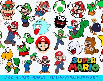 Más de 200 archivos de paquetes en capas de Super Mario, imágenes prediseñadas, Cricut, silueta, archivos de corte vectorial, fuente Super Mario, Super Mario SVG, Super Mario PNG