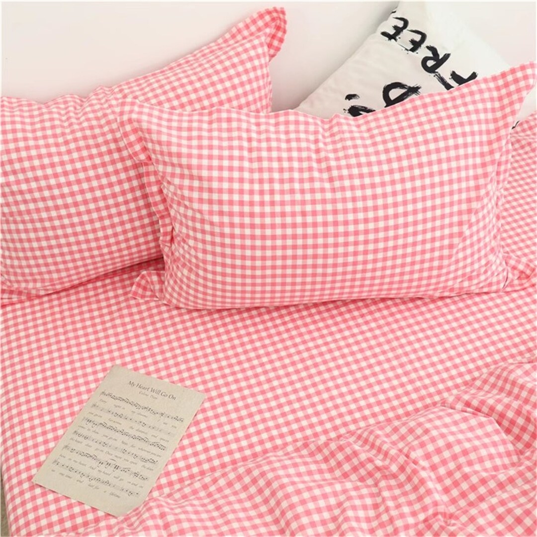 Pink Plaid Duvet Cover Set Plaid Bedding Set Green Plaid Dorm Etsy
