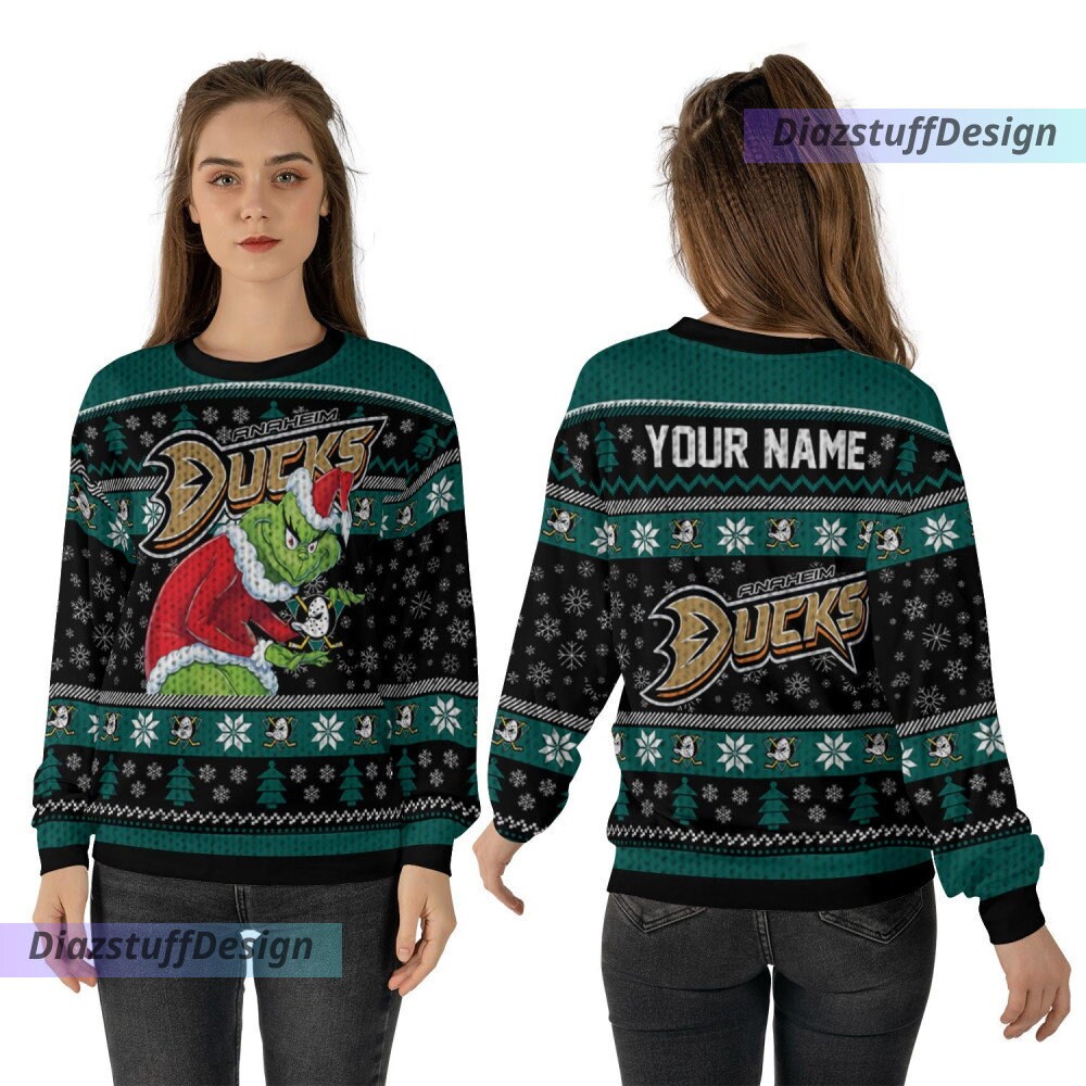 Discover Personalized Ducks Grin Ice Hockey Christmas Ugly Sweater
