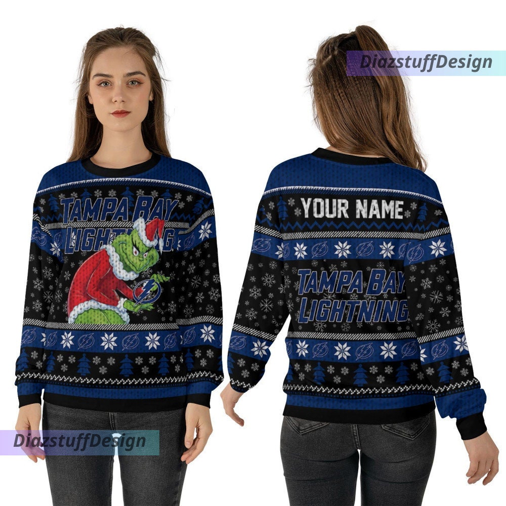 Discover Personalized Tampa Bay Lightning Grin Ice Hockey Christmas Ugly Sweater