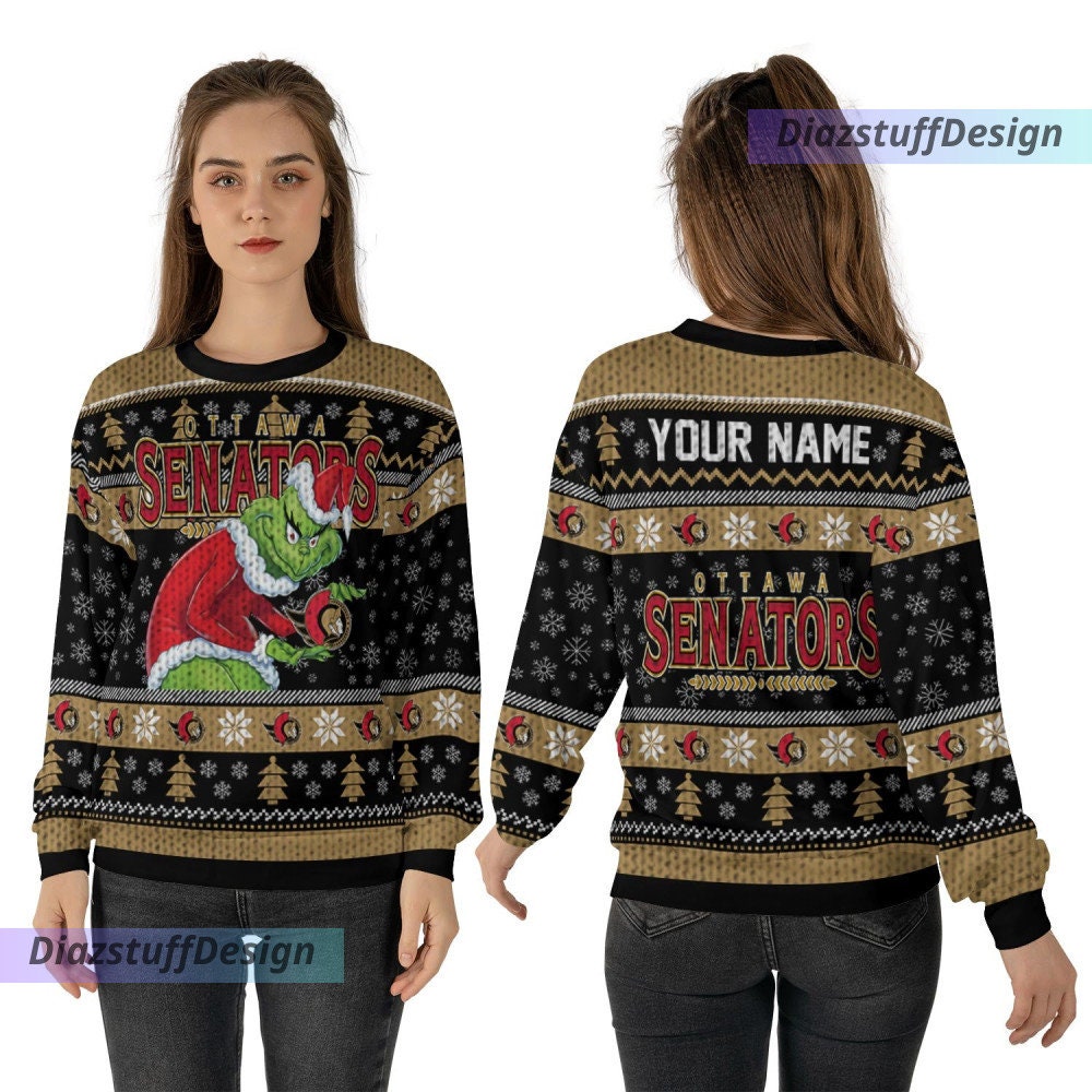 Discover Personalized Ottawa Senators Grin Ice Hockey Christmas Ugly Sweater