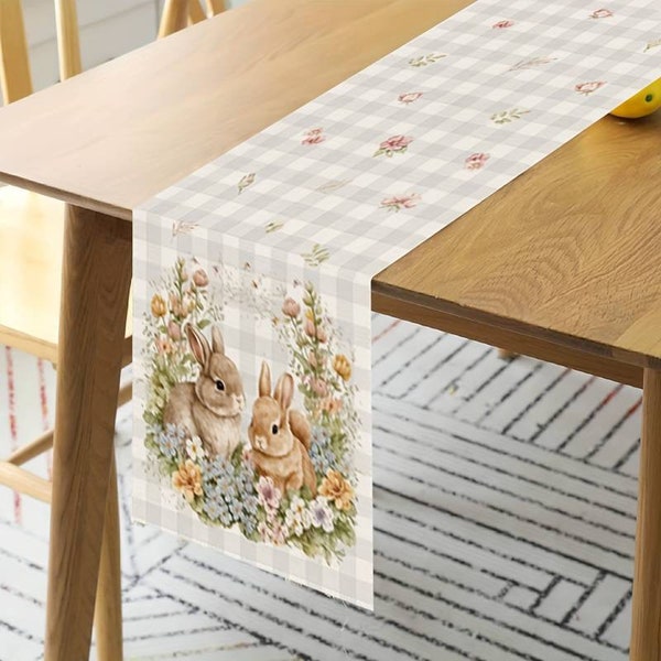 Chemin de Table Paques Couronne Florale Lapin Mignon - Deco Printaniere pour une Table elégante!  Paques