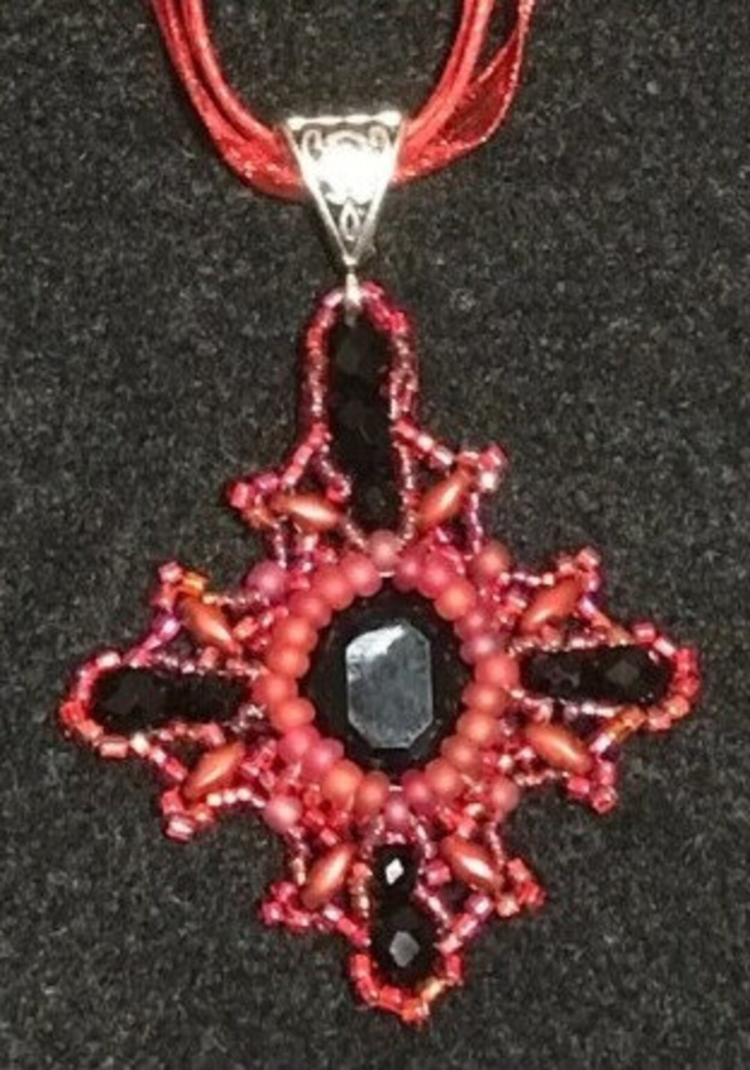 Inverted Red and Black Cross - Hand Beaded Necklace - Pendant - Jewelry ...