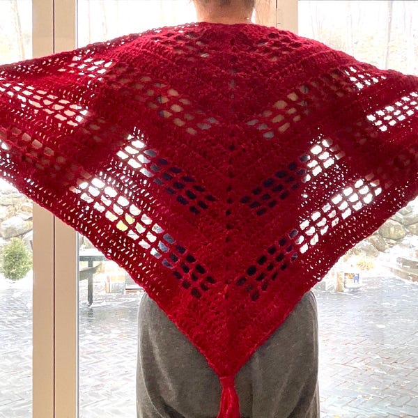 Beautiful handmade Cardinal color triangle Shawl