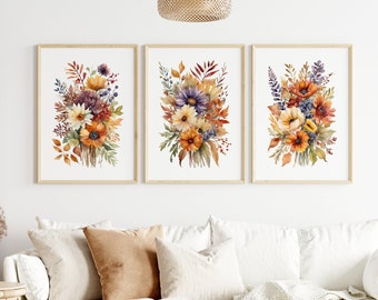 Watercolor Wildflower Prints, Set of 3, Floral Wall Art (Digital Download)