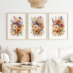 Watercolor Wildflowers Set of 3 Prints Instant Download, Floral Prints, Botanical Wall Art, Printable Flower Watercolors, Boho Wall Decor