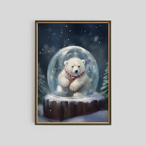 Impresión de oso polar de Navidad, arte de pared de Navidad imprimible, impresiones de Navidad, árbol de Navidad IMPRIMIBLE, globo de nieve imprimir decoración de invierno CH3