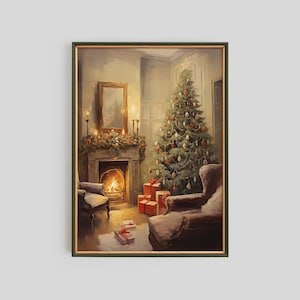 Rustic Christmas Living Room Painting, Printable Christmas Wall Art, Christmas Tree Prints, PRINTABLE Christmas Tree, Winter Decor, CH8