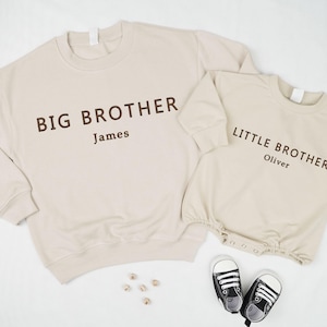 Embroidered Big Brother and Little Brother Outfit – Matching Baby Romper and Toddler Sweater, Sibling Set for Boys, Cute Family Gift Look
