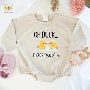 Oh Duck There&#39;re Two of Us Baby Romper, Twin Baby Bubble Romper, Baby Duck Outfit, Twin Baby Matching Clothes, Romper Set for Twin Baby