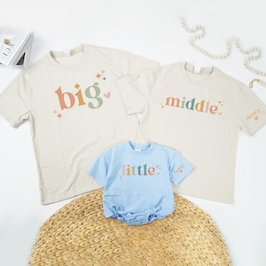Big Middle Little Shirt, Siblings Matching T-Shirt, Third Sibling Announcement Tee, Pregnancy Announcement Shirts, Third Pregnancy T-Shirts