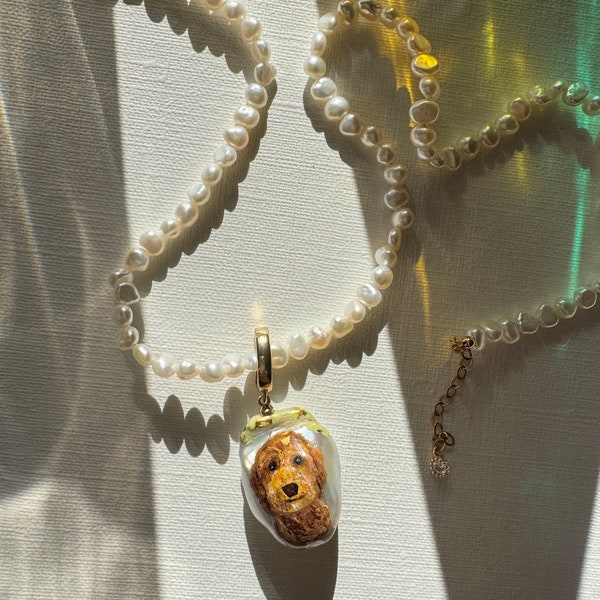 Handgeschilderde parelhanger, aangepaste ketting huisdierportret