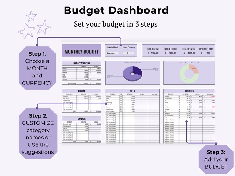 Easy Monthly Personal Budget Spreadsheet Template for Google Sheets ...