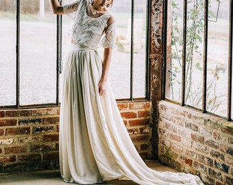 Cotton voile bridal skirt Wedding skirt with train Unique engagement outfit