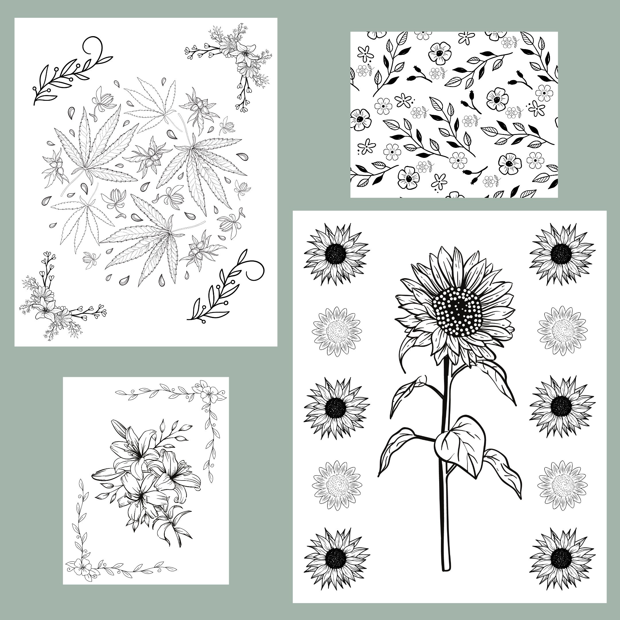 100 Flower Printable Coloring Pages for Adults, PDF Digital Coloring ...