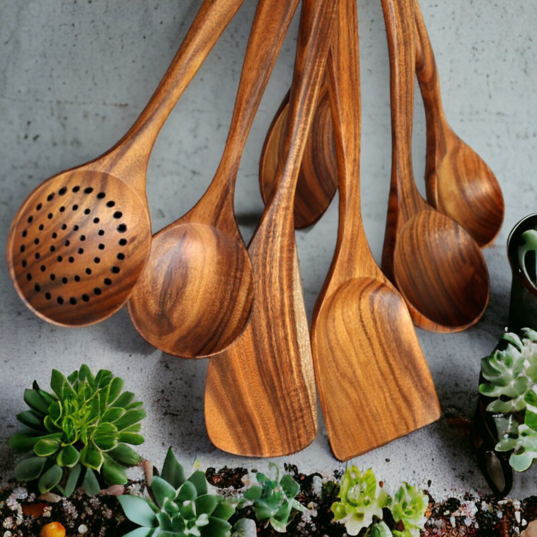 Set of 7 Wooden Kitchen Utensils Wooden Spoons for Cooking Etsy New Zealand