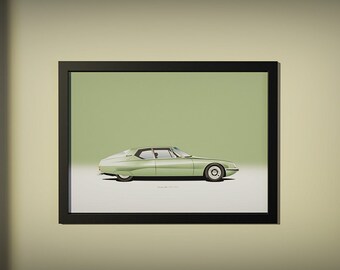 Citroen SM 1970 coupé digital download, high quality A2 pdf print. Wall art classic car poster illustration.
